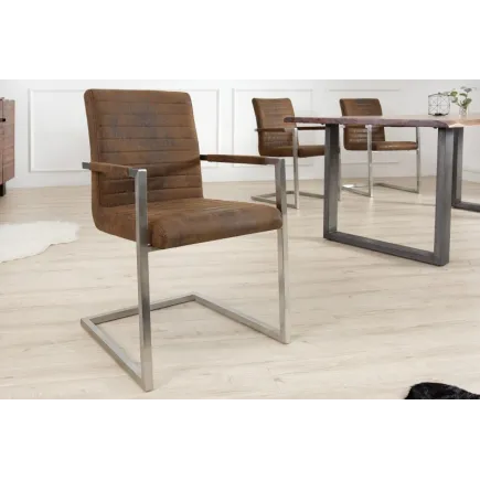 Ensemble de 4 chaises design en microfibre brun et métal