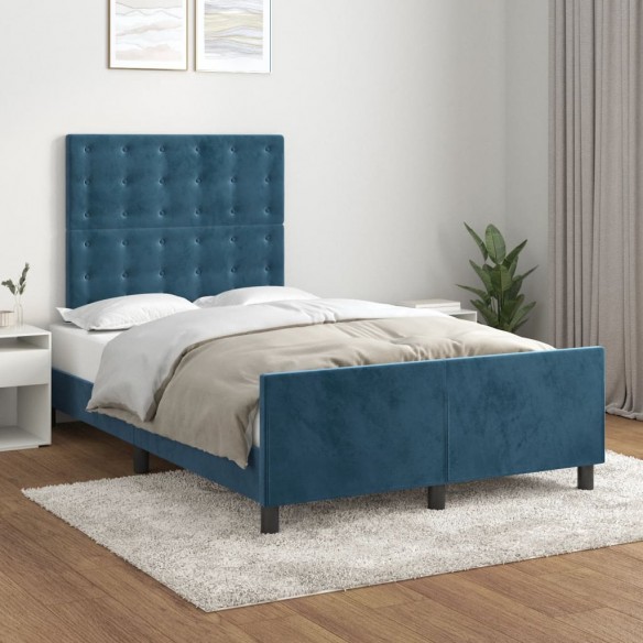 Lit avec tête de lit Bleu foncé 120x200 cm Velours