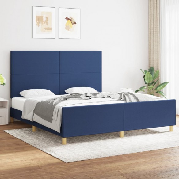 Lit avec tête de lit Bleu 180 x 200 cm Tissu