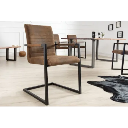 Chaises modernes coloris marron antique en microfibre et en acier inoxydable noir