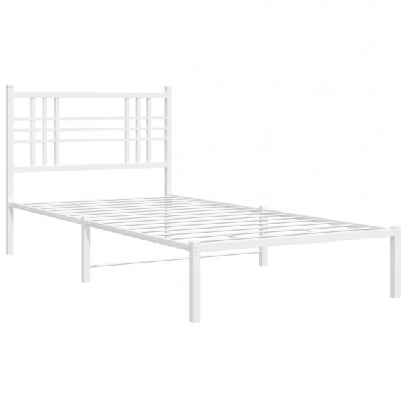 Lit métal avec tête de lit blanc 107x203 cm