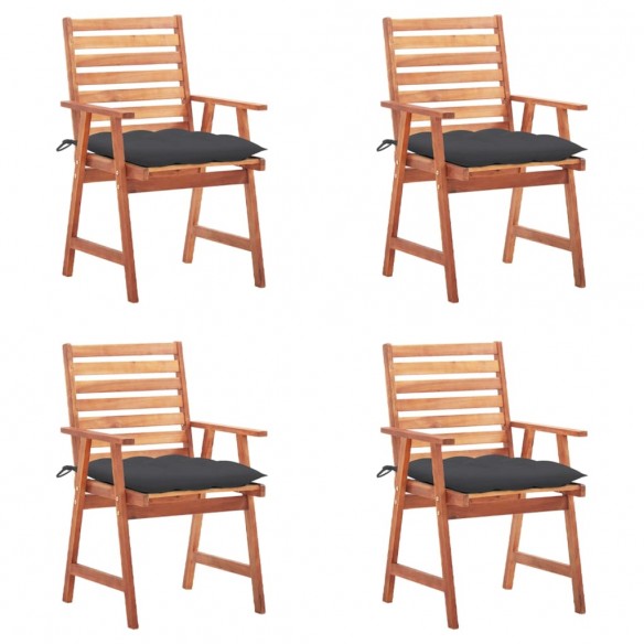 Chaises à dîner d'extérieur 4 pcs avec coussins Acacia massif