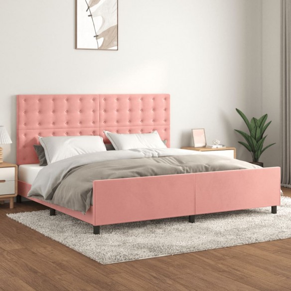 Lit avec tête de lit Rose 200x200 cm Velours
