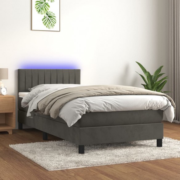 Lit et matelas et LED Gris foncé 90x200cm