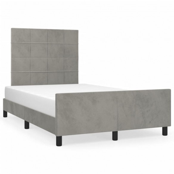 Lit avec tête de lit gris clair 120x190 cm velours