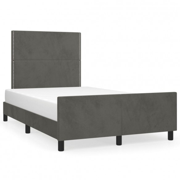 Lit avec tête de lit gris foncé 120x190 cm velours