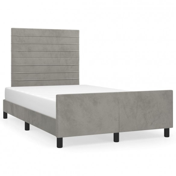 Lit avec tête de lit gris clair 120x190 cm velours