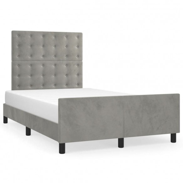 Lit avec tête de lit gris clair 120x190 cm velours