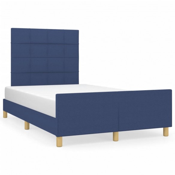 Lit avec tête de lit bleu 120x190 cm tissu