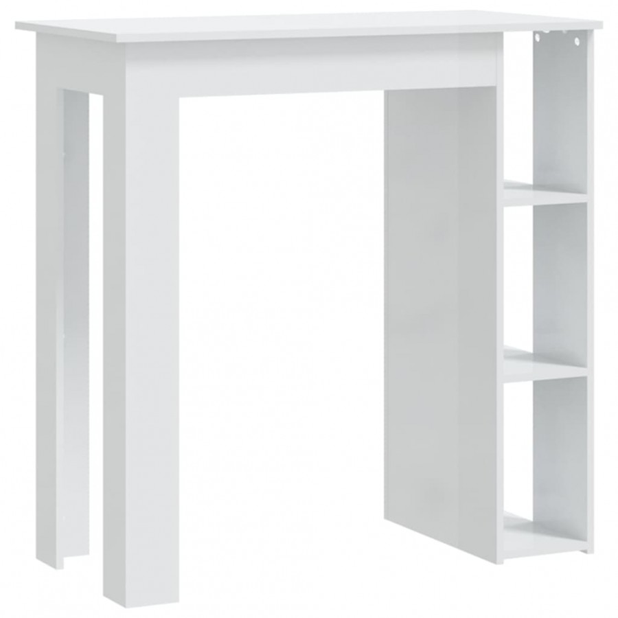 Table de bar et étagère Blanc brillant 102x50x103,5cm Aggloméré