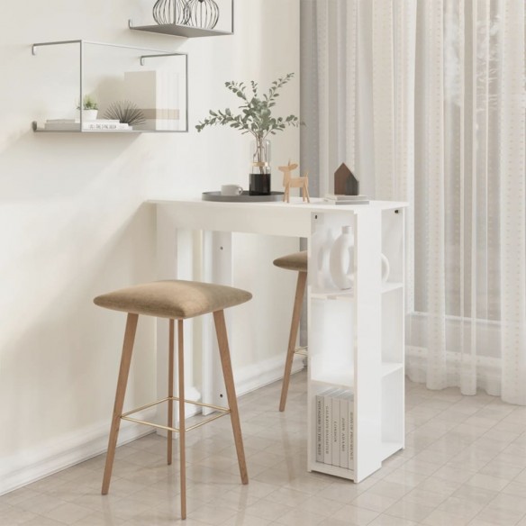 Table de bar et étagère Blanc brillant 102x50x103,5cm Aggloméré