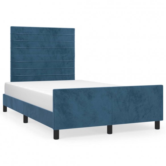 Lit avec tête de lit bleu foncé 120x190 cm velours