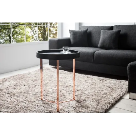 Table d'appoint design en bois noir / métal cuivré