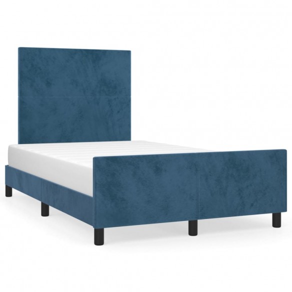 Lit avec tête de lit bleu foncé 120x190 cm velours