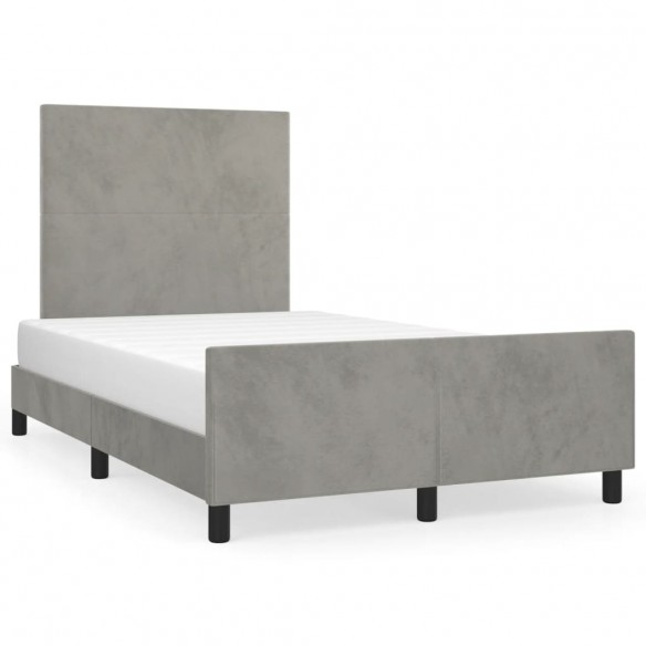 Lit avec tête de lit gris clair 120x190 cm velours