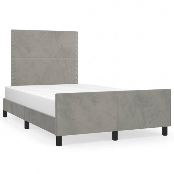 Lit avec tête de lit gris clair 120x190 cm velours