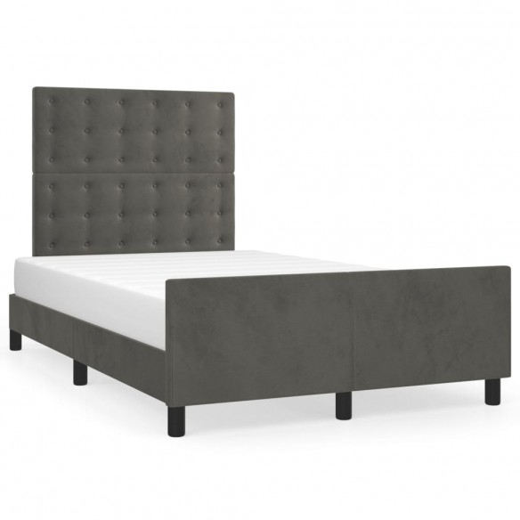 Lit avec tête de lit gris foncé 120x190 cm velours