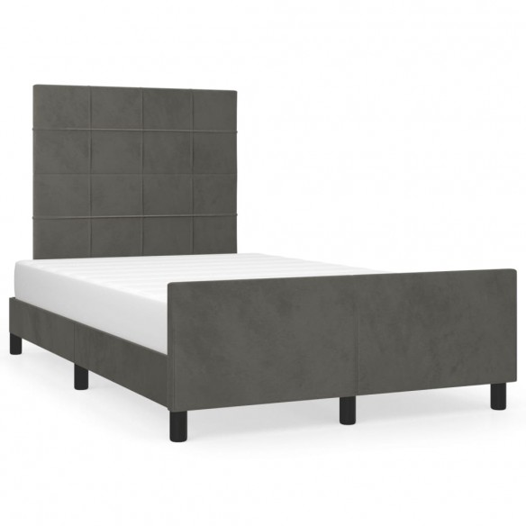 Lit avec tête de lit gris foncé 120x190 cm velours