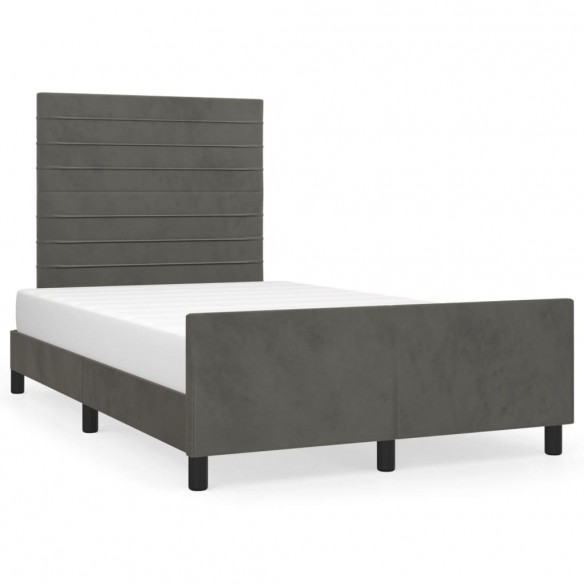Lit avec tête de lit gris foncé 120x190 cm velours