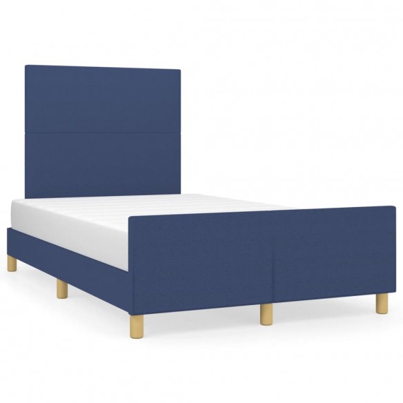 Lit avec tête de lit bleu 120x190 cm tissu