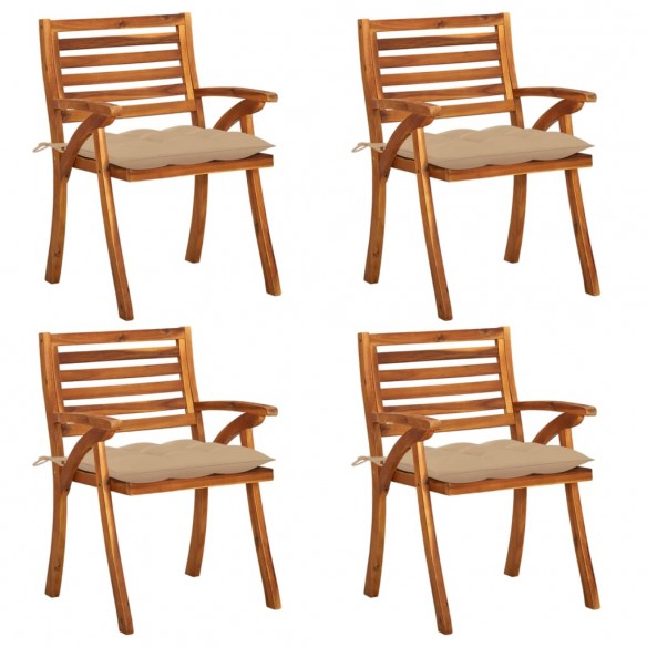 Chaises de jardin avec coussins 4 pcs Bois de teck solide