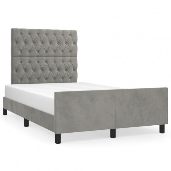 Lit avec tête de lit gris clair 120x190 cm velours