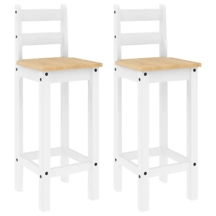 Chaises de bar 2 pcs blanc bois de pin solide 2