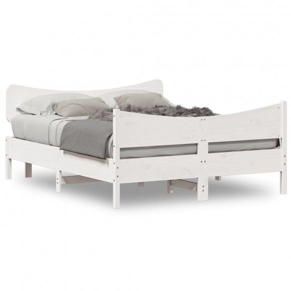 Lit avec tête de lit blanc 160x200 cm bois pin massif