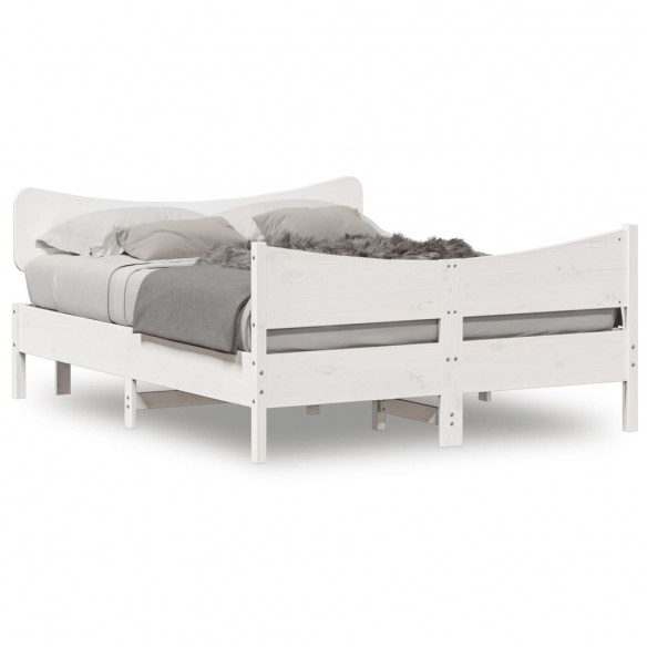 Lit avec tête de lit blanc 135x190 cm bois pin massif