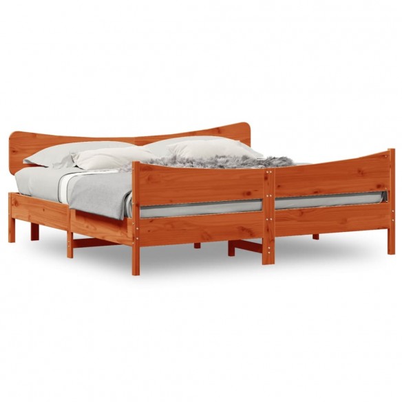 Lit et tête de lit cire marron 200x200 cm bois de pin