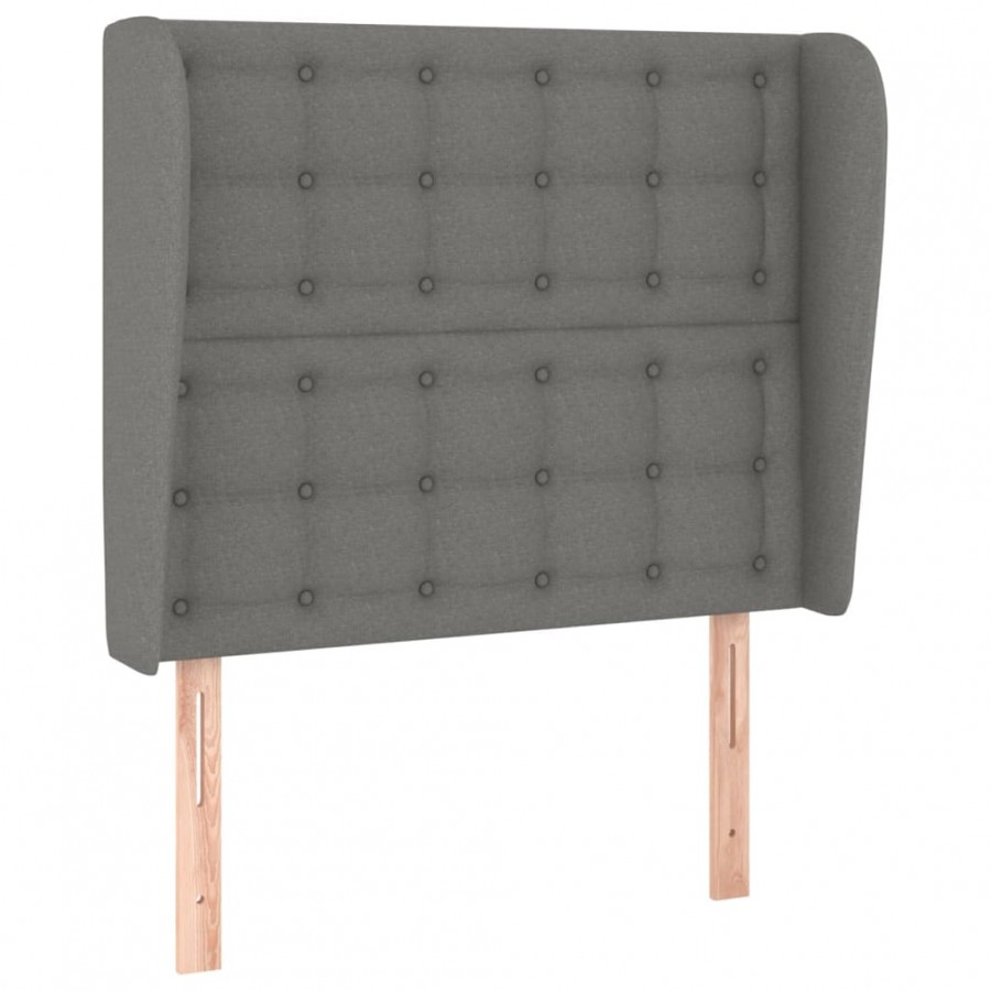 Tête de lit avec oreilles Gris foncé 103x23x118/128 cm Tissu