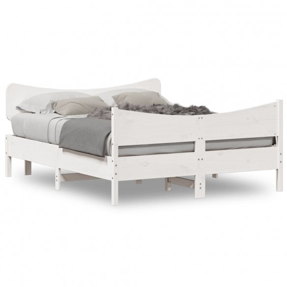 Lit avec tête de lit blanc 150x200 cm bois pin massif