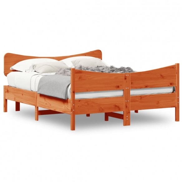 Lit et tête de lit cire marron 135x190 cm bois de pin