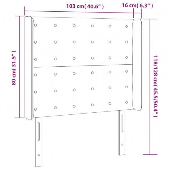 Tête de lit à LED Gris foncé 103x16x118/128 cm Tissu