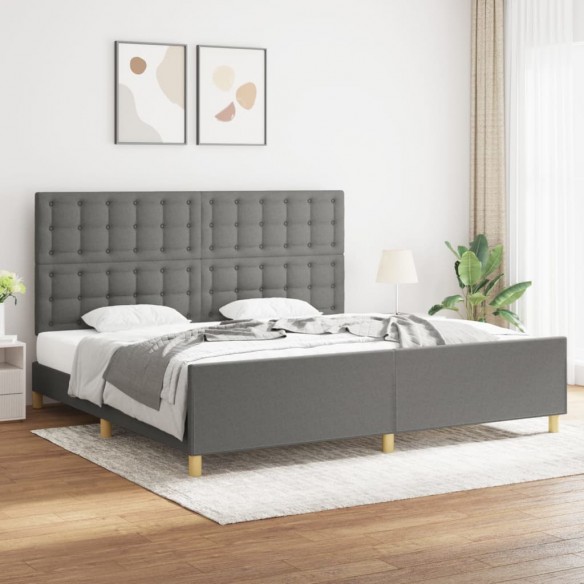 Lit avec tête de lit Gris foncé 200x200 cm Tissu