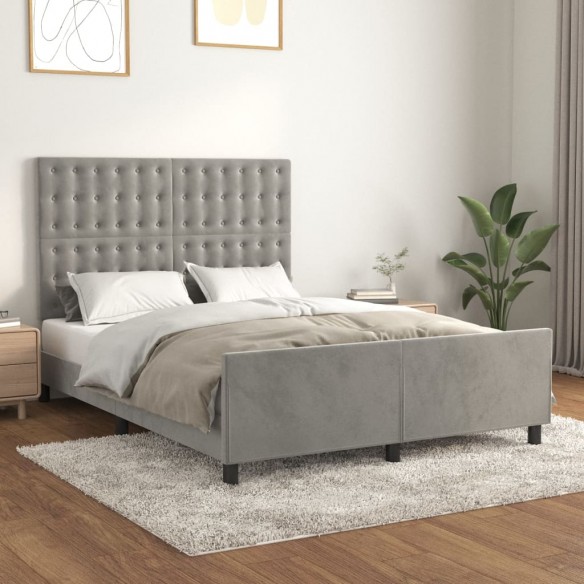 Lit avec tête de lit Gris clair 140x190 cm Velours