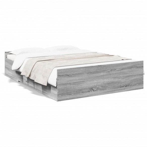 Lit et tiroirs sonoma gris 140x190 cm bois ingénierie