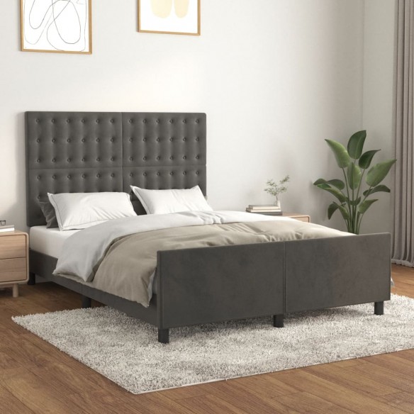 Lit avec tête de lit Gris foncé 140x190 cm Velours