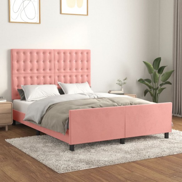 Lit avec tête de lit Rose 140x200 cm Velours