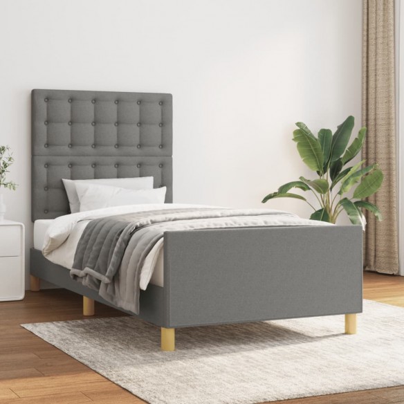 Lit avec tête de lit Gris foncé 100x200 cm Tissu