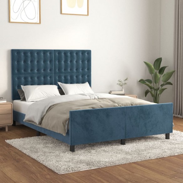 Lit avec tête de lit Bleu foncé 140x190 cm Velours