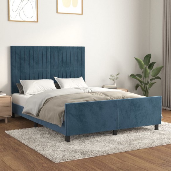 Lit avec tête de lit Bleu foncé 140x190 cm Velours