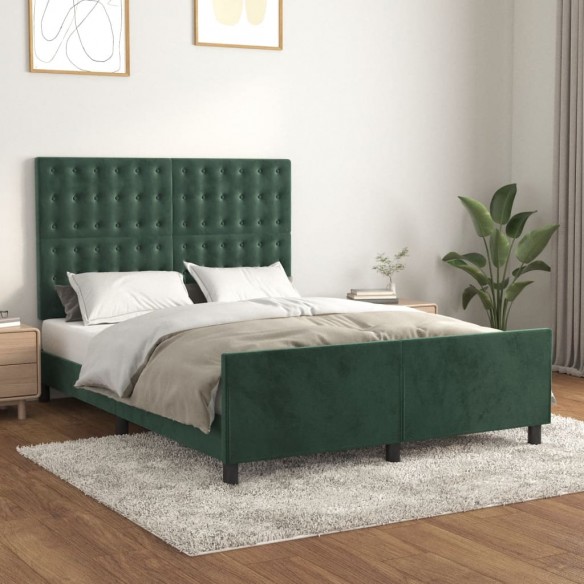 Lit avec tête de lit Vert foncé 140x190 cm Velours