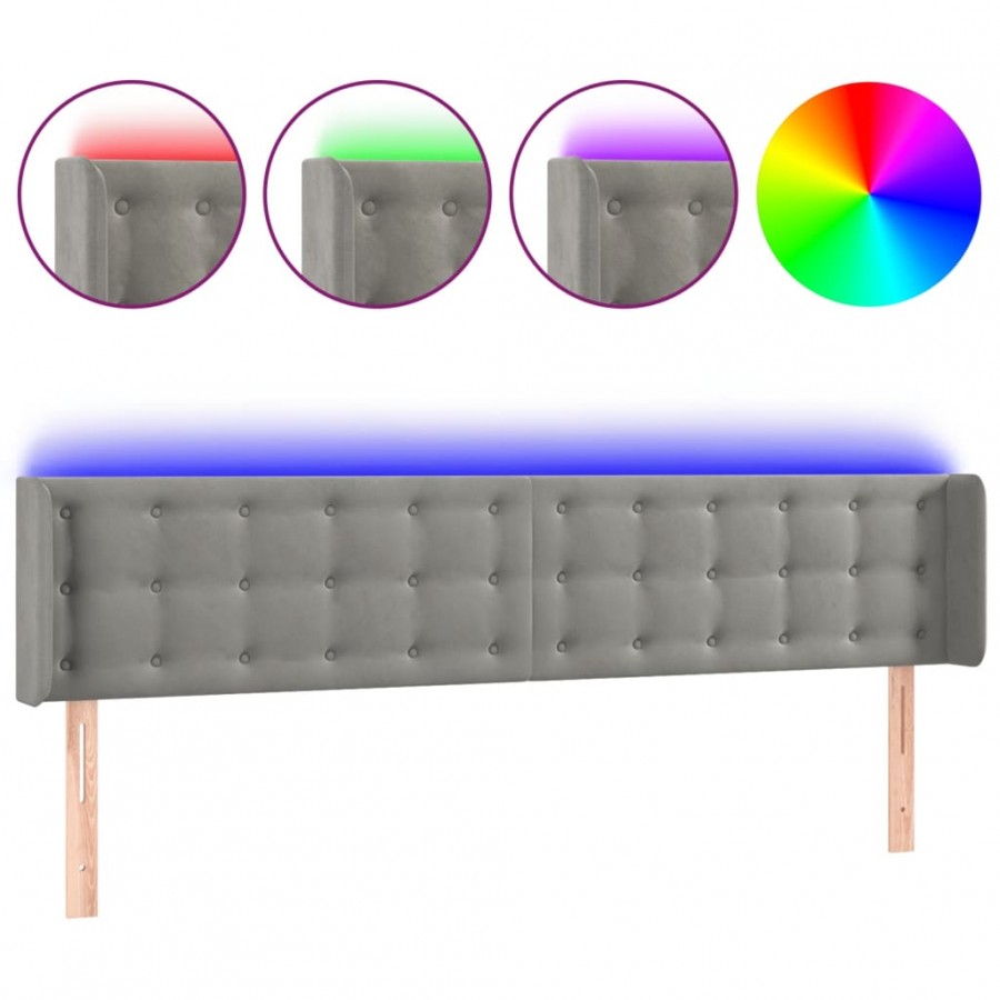 Tête de lit à LED Gris clair 163x16x78/88 cm Velours
