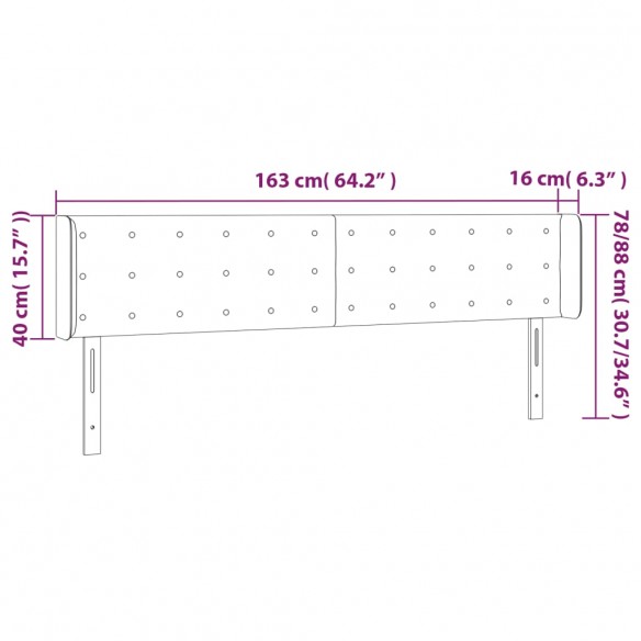 Tête de lit à LED Gris clair 163x16x78/88 cm Velours