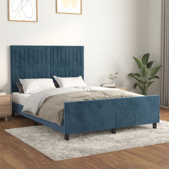 Lit avec tête de lit Bleu foncé 140x200 cm Velours