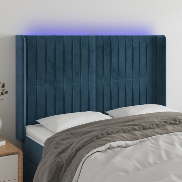 Tête de lit à LED Bleu foncé 147x16x118/128 cm Velours