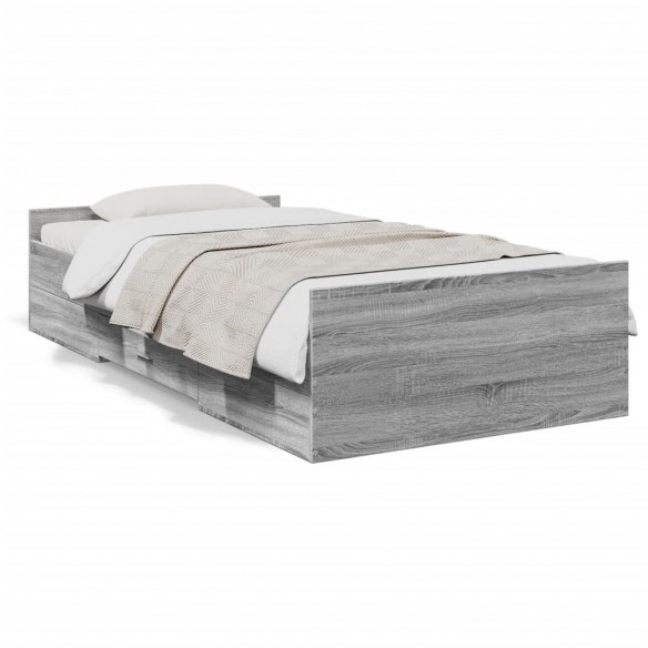 Lit et tiroirs sonoma gris 100x200cm bois d'ingénierie