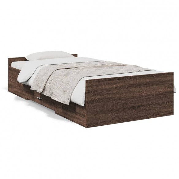 Lit et tiroirs chêne marron 100x200 cm bois ingénierie