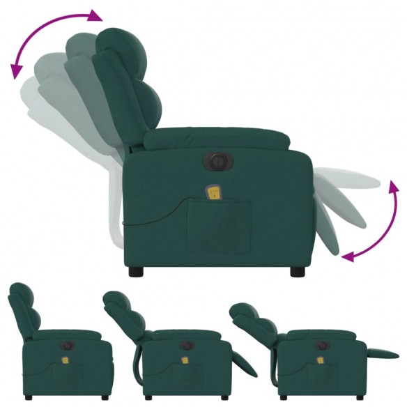 Fauteuil de massage inclinable électrique Vert foncé Tissu